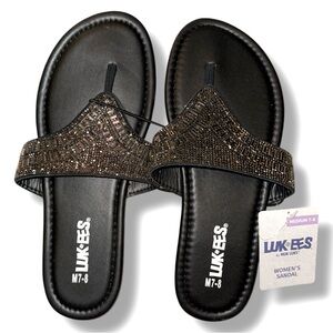 Muk Luks NWT Sandals Black Lukees Glitter Beaded Women's Size M 7-8